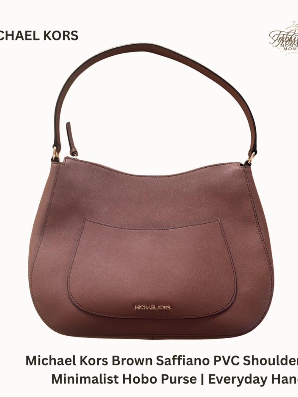 Michael Kors Brown Saffiano PVC Shoulder Bag Hobo Purse Everyday Handbag
